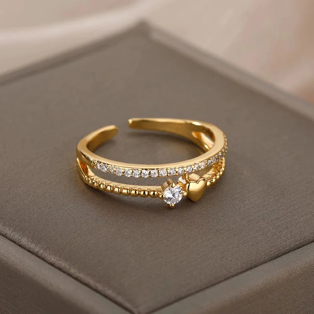 Luxe Heart Golden Hug Minimalist Adjustable Rings
