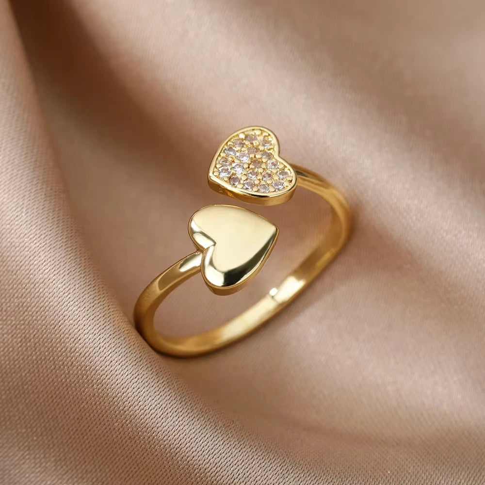 Luxe Heart Golden Hug Minimalist Adjustable Rings