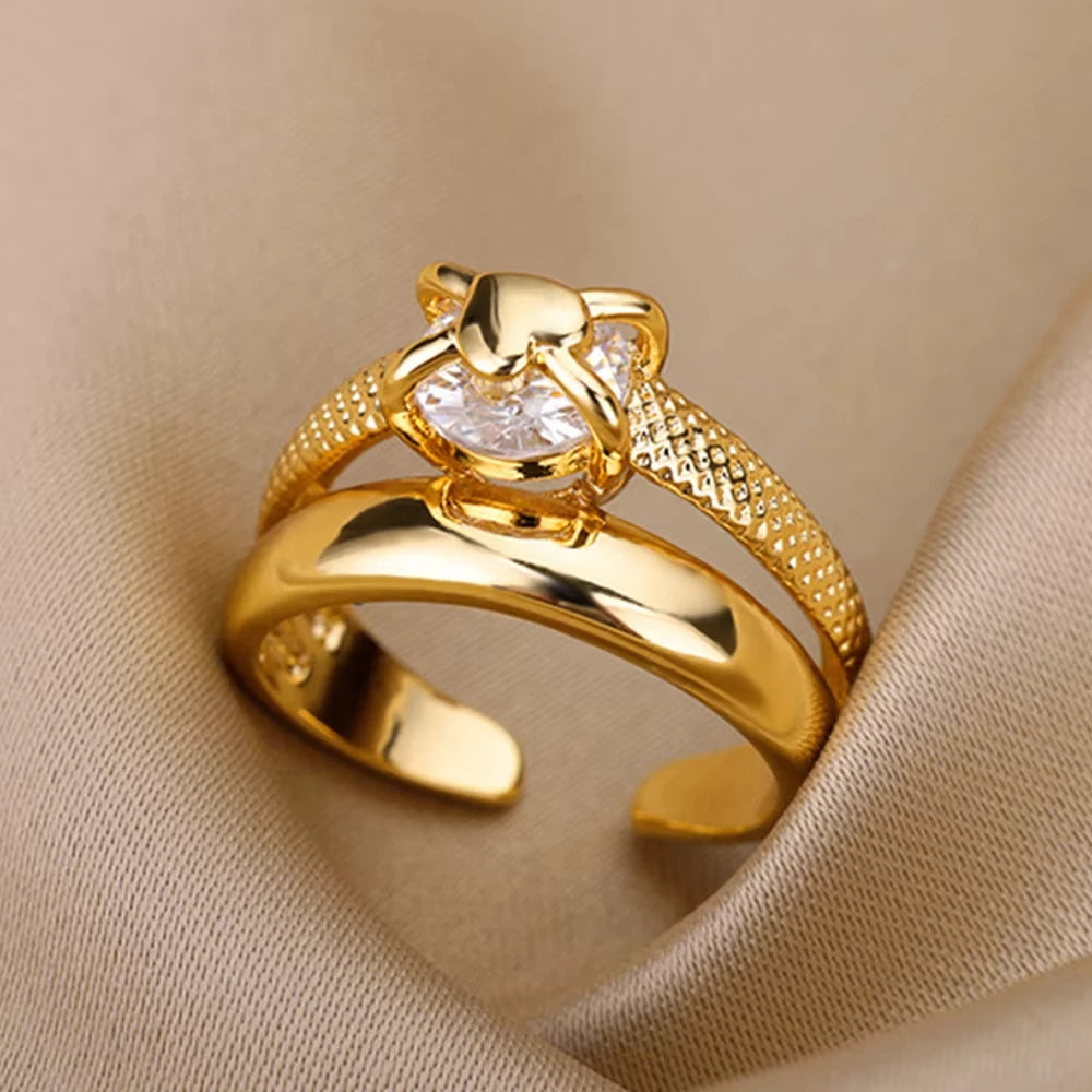 Luxe Heart Golden Hug Minimalist Adjustable Rings