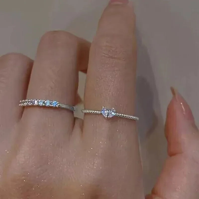Twist Charm Heart Zircon Shine Hug Rings Set